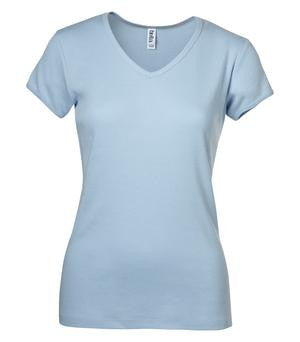 BELLA+CANVAS Baby Rib Short Sleeve V-Neck Ladies’ Tee Baby Blue