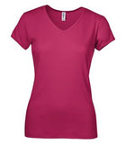 BELLA+CANVAS Baby Rib Short Sleeve V-Neck Ladies’ Tee Raspberry