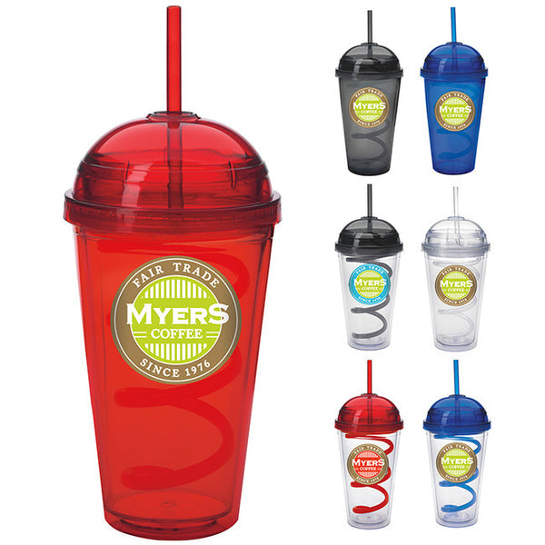 Dome Tumbler with Curly Straw - 16 oz.