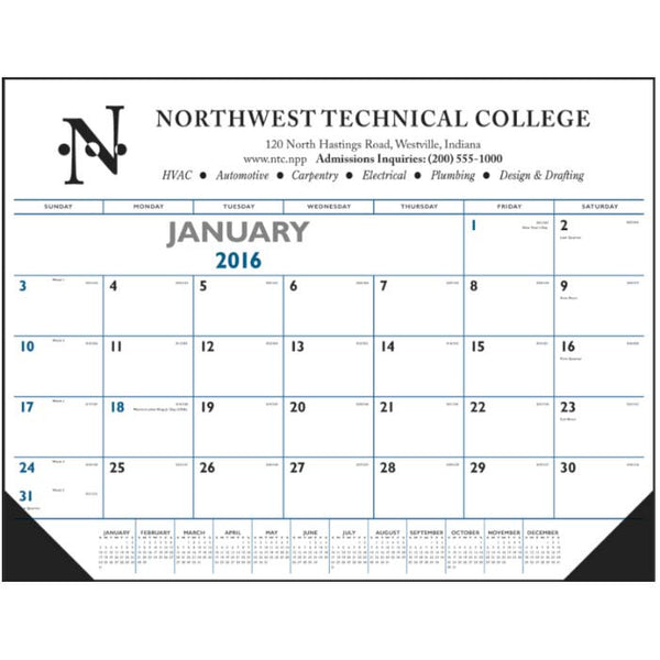 Blue & Black Desk Pad with Vinyl Corners