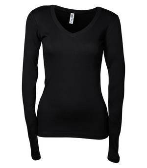 BELLA+CANVAS Sheer Rib Long Sleeve V-Neck Ladies' Tee Black
