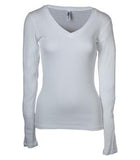 BELLA+CANVAS Sheer Rib Long Sleeve V-Neck Ladies' Tee White