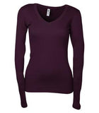 BELLA+CANVAS Sheer Rib Long Sleeve V-Neck Ladies' Tee Plum