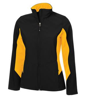 Coal Harbour Everyday Colour Block Soft Shell Ladies' Jacket Black/Gold