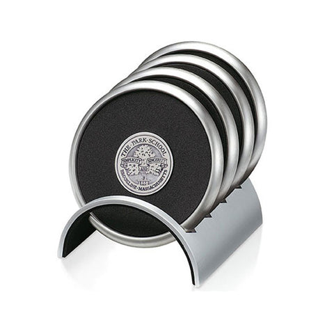 Round Stainless/Polymeric Rubber Coaster Set