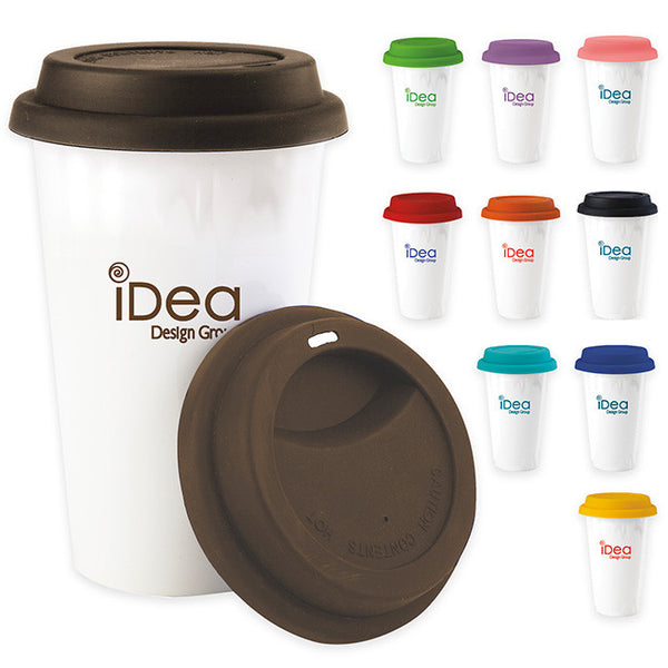 Double Wall Ceramic Tumbler with Lid - 11 oz.