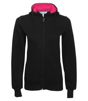 ATC Pro Fleece Full Zip Hooded Ladies' Sweatshirt Black/Raspberry